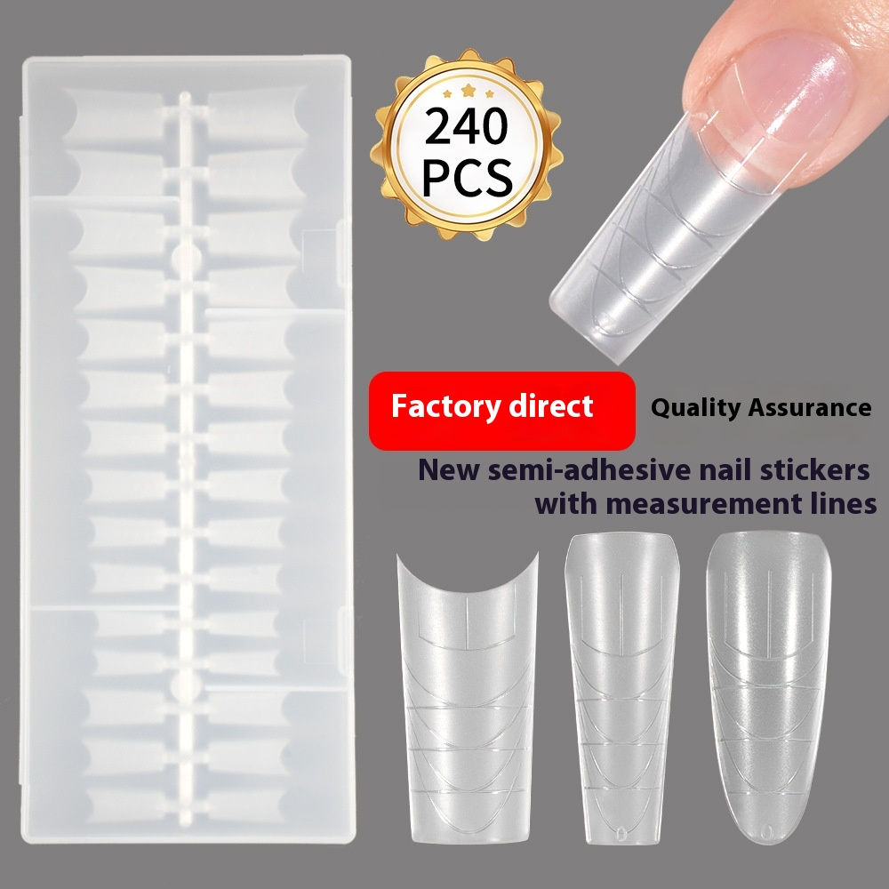 Nail Tips press on nails pads 240 pieces free of engraving and grinding, boxed long matte non-marking with scale lines and half-pasted fake nails