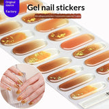 Semi-Cured Gel Nail Strips Halloween Pumpkin Glitter Design (MOQ=3)
