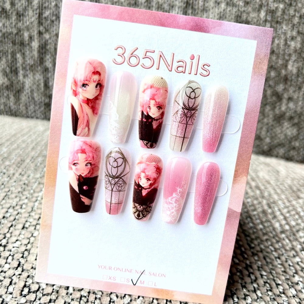 365nails: "Sailor Moon Chibiusa" – Handmade Medium Trapezoid Press-On Nails