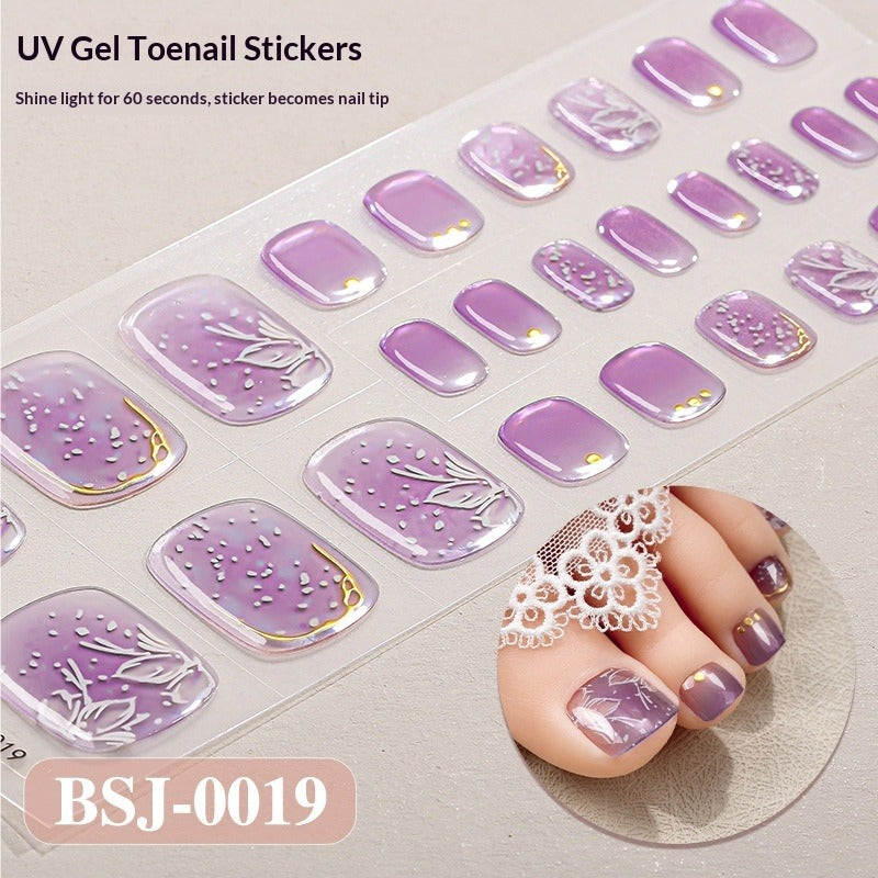 Semi-Cured Gel Nail Strips Fresh Floral 3D Foil Glossy Design (MOQ=3)