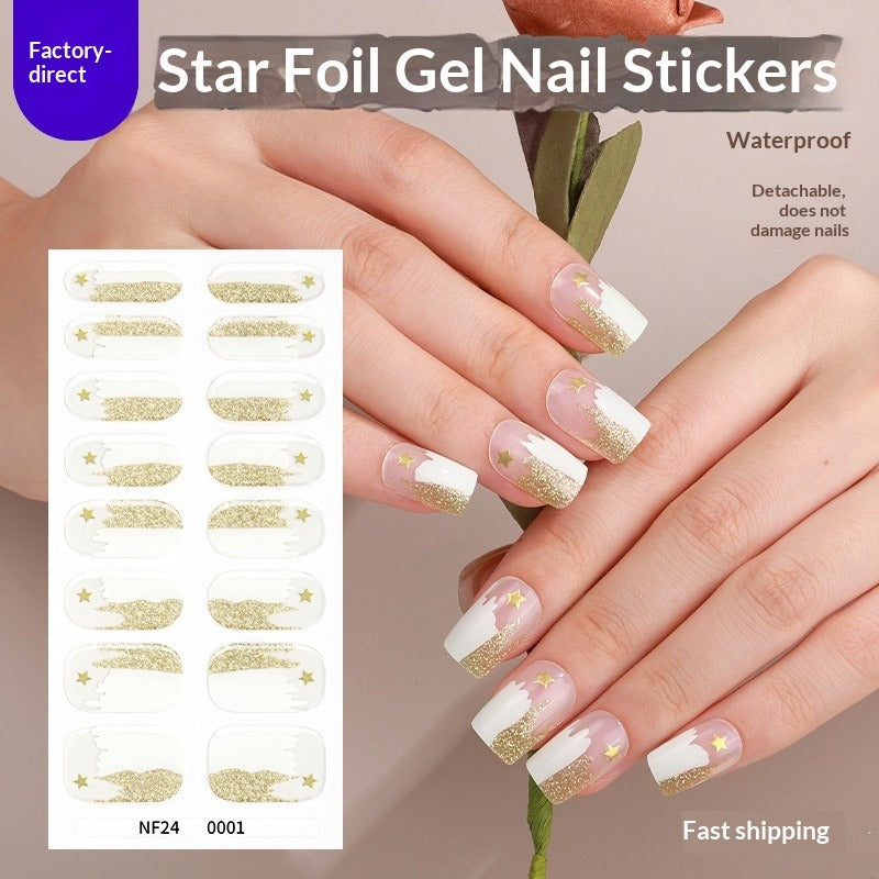 Semi-Cured Gel Nail Strips 3D Foil Gold Iridescent Glossy Set (MOQ=3)