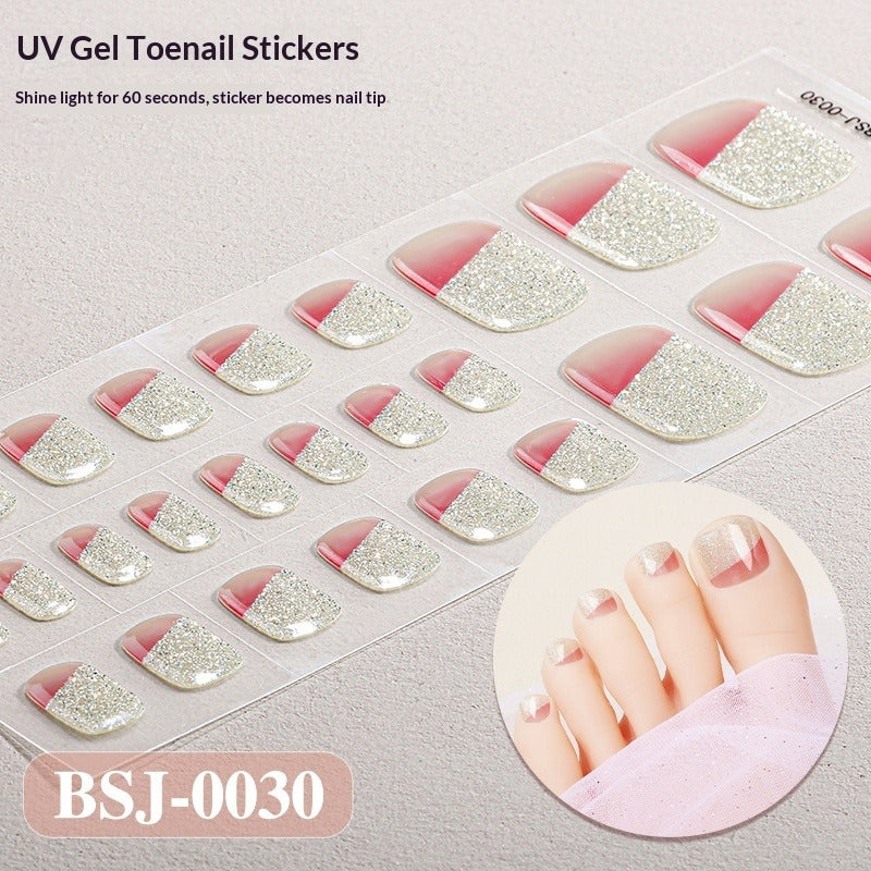 Semi-Cured Gel Nail Strips Toe Nails French Style Soft Pink Glossy Set (MOQ=3)