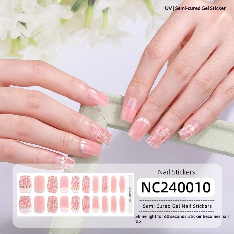Semi-Cured Gel Nail Strips Soft Pink Gradient Glossy Natural Everyday Wear Set (MOQ=3)