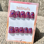 365nails: "Red Purple Heart Short" – Handmade Short Trapezoid Press-On Nails