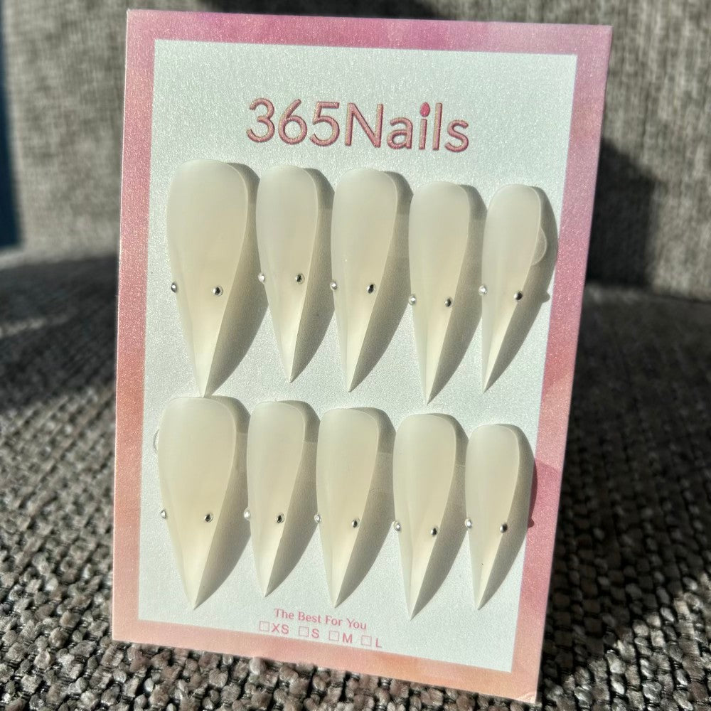 Milky Frost Dragon Claw Stiletto Minimal Crystal Premium Handmade Dragon Nail