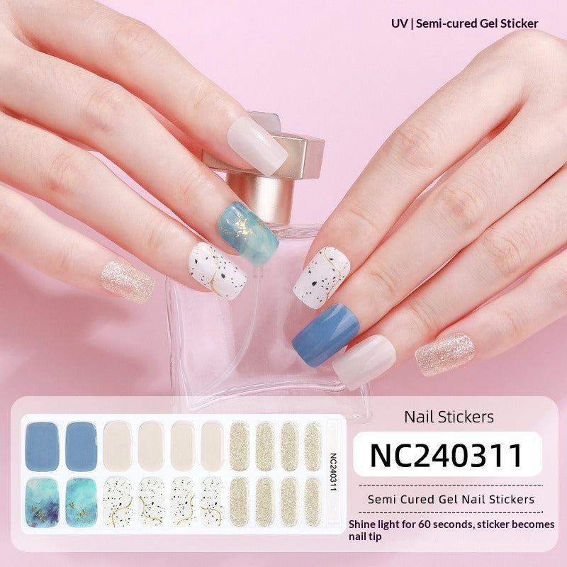 Semi-Cured Gel Nail Strips Halloween Pumpkin Glitter Design (MOQ=3)