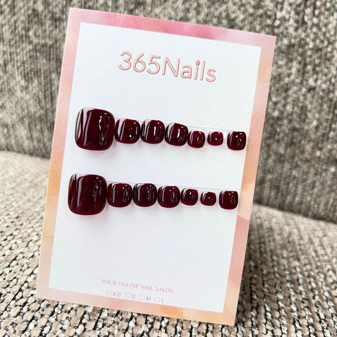 365nails: "Burgundy solid" – handmade press-on pedicure