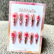 365nails: "Galho de Cerejeira Rosa" – Unhas Stiletto Florais 3D Feitas à Mão