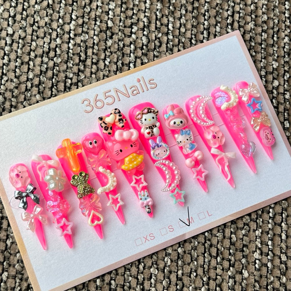 365nails: "Aplique Hello Kitty Sanrio Rosa" – unhas postiças artesanais