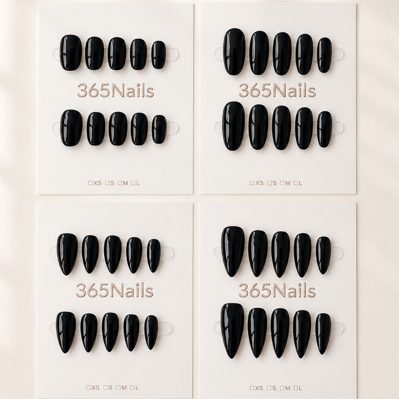 "Preto Meia-Noite" - Unhas Postiças Sólidas Artesanais (8 Formatos Disponíveis)