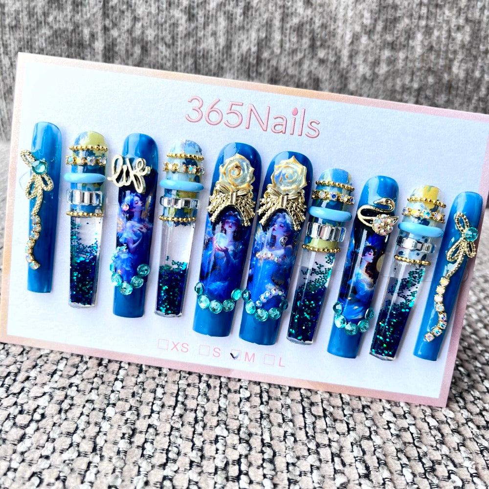 365nails: "Celestial Majesty" – 3D Ornate Art Handmade Coffin Nails-5.5cm