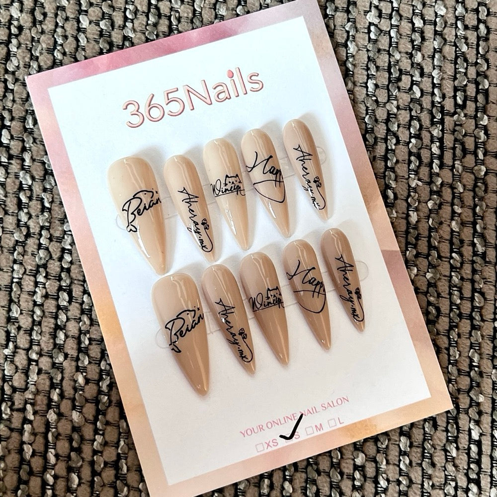 Cocoa Script - Nude Lettering Pointed Press-On Nails