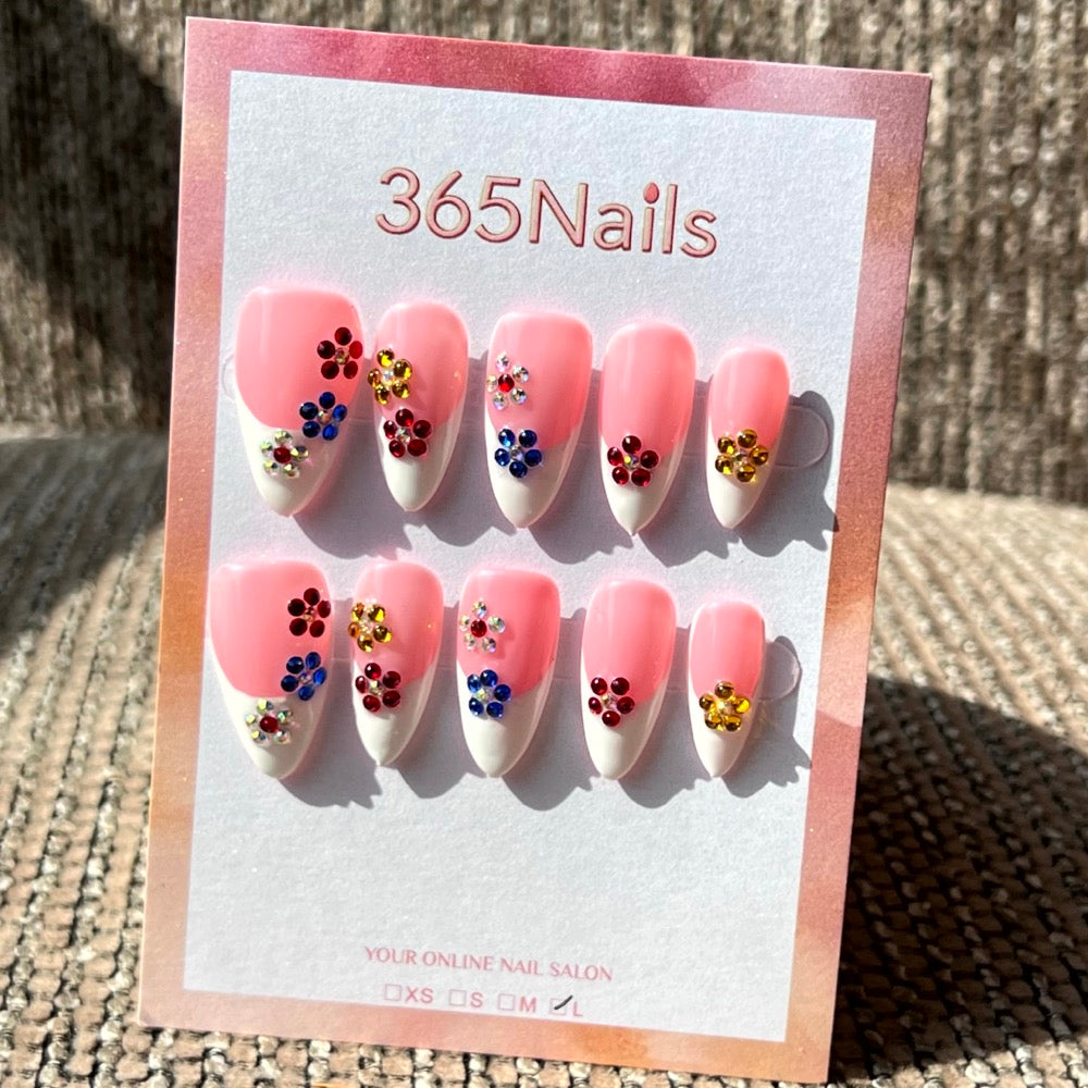 365nails: "Festa no Jardim" – Unhas Postiças em Gel 3D Florais Artesanais Formato Amendoado