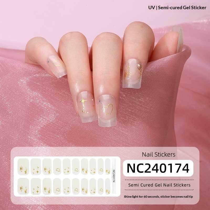 Semi-Cured Gel Nail Strips Foil Laser Gold Shimmer Glossy Set (MOQ=3)