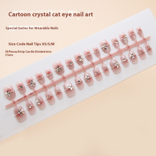 Nail Tips  prefabricated nail, press on nails, sweet smudging, light-chasing cat eye, fake nails, short T nail art patch, diamond｜365nails