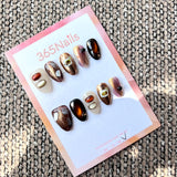365nails: "Amber Aurelia" – Marbled Amber & Gold Leaf Handmade Almond Nails