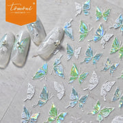 Holographic Butterfly Nail Stickers – 5D Embossed Iridescent Set