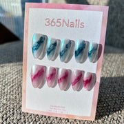 Ice Blue & Berry Rose Ink Wash Smoke Marble Pearl Shimmer Nails ｜ Handmade Smudge Series(moq=30)