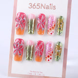 Coral orange-red gradient × metallic embossed rhinestone dots press on nail