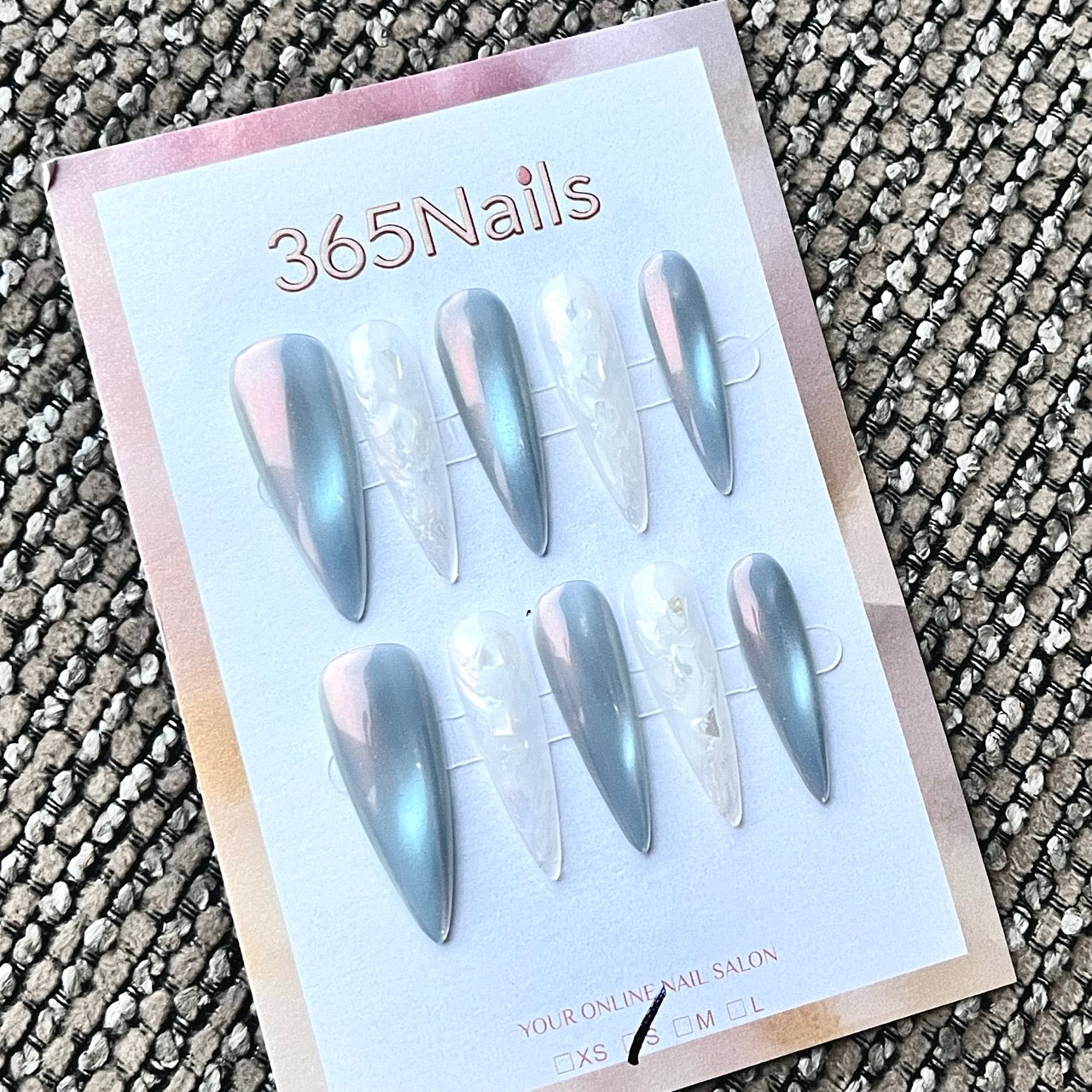 Iridescent Gray and White Stiletto Press-On Nails
