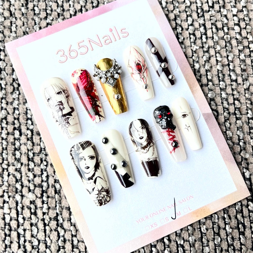 365nails: "NANA Osaki & Komatsu Inspired" – Handmade Medium Trapezoid Press-On Nails