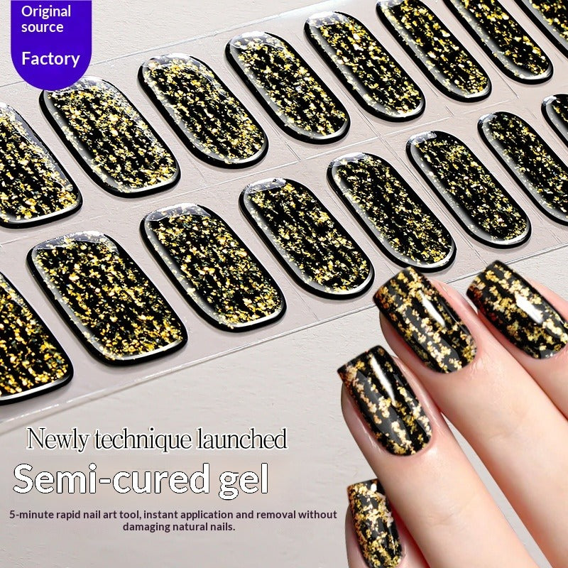 Semi-Cured Gel Nail Strips Brocade Sparkle Cloud Pattern Gold Glossy Set (MOQ=3)
