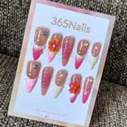 Tropical Gem Tide - Pink 3D Floral Press-On Nails