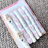 365nails: "White Bear Bow Flower Long" – Handmade Long Trapezoid Press-On Nails