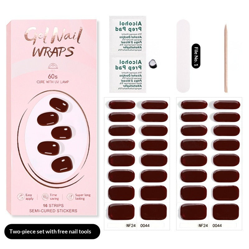 Semi-Cured Gel Nail Strips Pure Solid Glitter Glossy Design (MOQ=3)