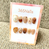 365nails: "Amber Daisy" – Amber Marble & Hand-painted Floral Handmade Oval Nails