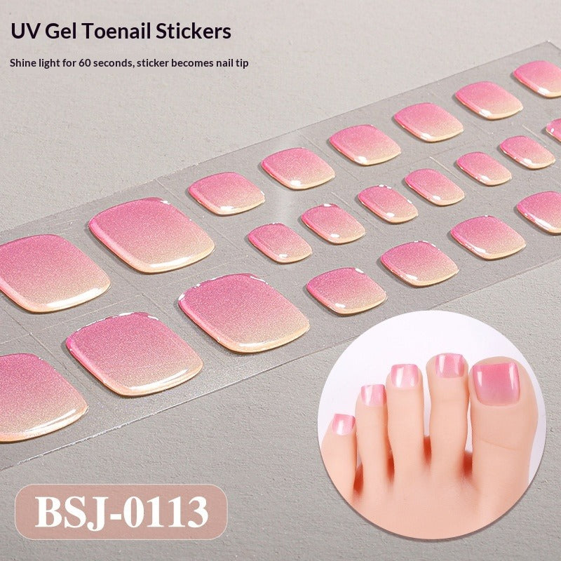 Semi-Cured Gel Nail Strips Toe Nails French Style Soft Pink Glossy Set (MOQ=3)