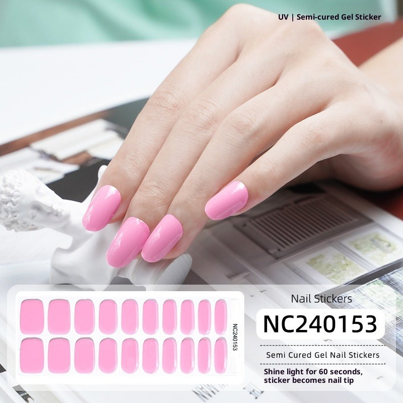 Semi-Cured Gel Nail Strips Solid Pearl Shimmer Glossy Design (MOQ=3)