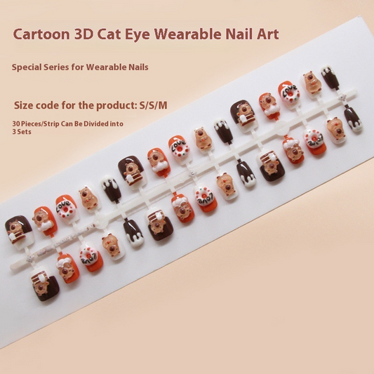 Nail Tips  prefabricated nail cartoon press on nails cute girl chasing light cat eye three-dimensional nail short T nail patch ｜365nails