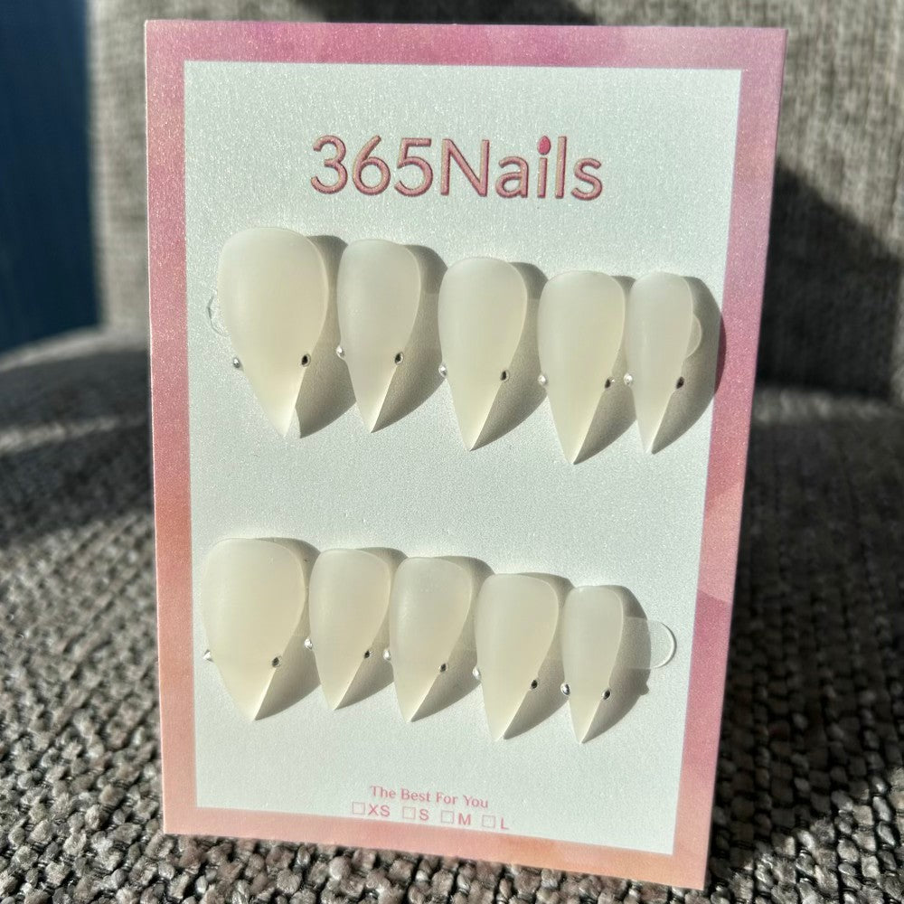 Milky Frost Dragon Claw Stiletto Minimal Crystal Premium Handmade Dragon Nail