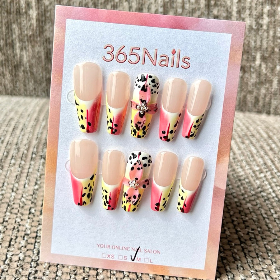 365nails : « Tropical Orchid Leopard » — Ongles press-on forme coffin faits main