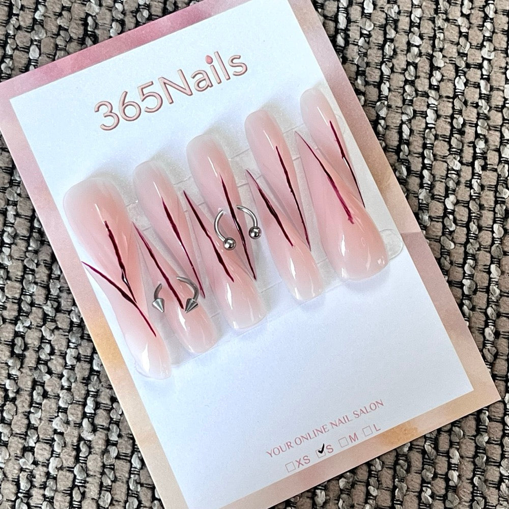 Crimson Wire - Nude Linework Press-On Nails
