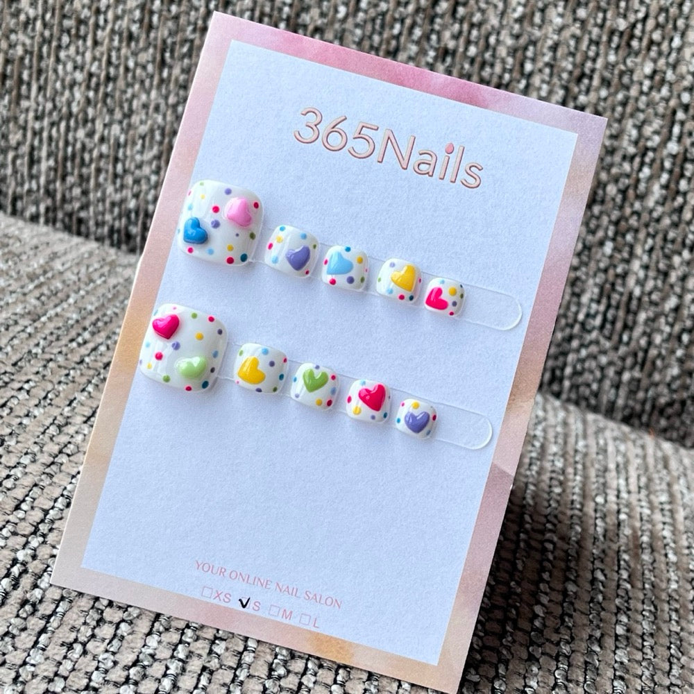 Rainbow Candy Heart Press-On Toenails