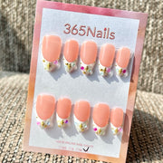 365nails — French bonbon étoilé — ongles press-on fait main, forme coffin, court