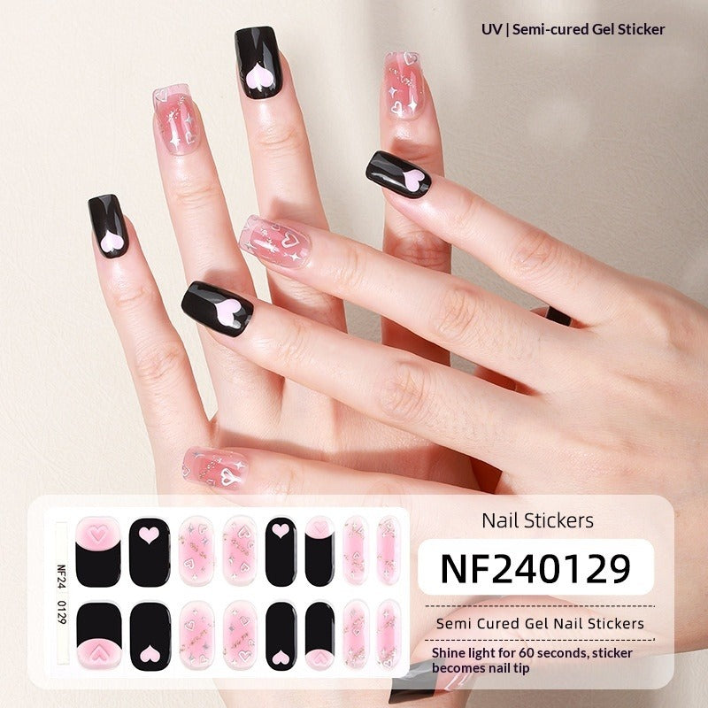 Semi-Cured Gel Nail Strips 3D Foil Heart Glossy Design (MOQ=3)
