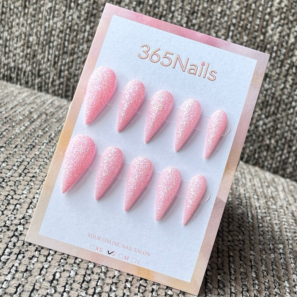 Pink Glitter Stiletto Press-On Nails