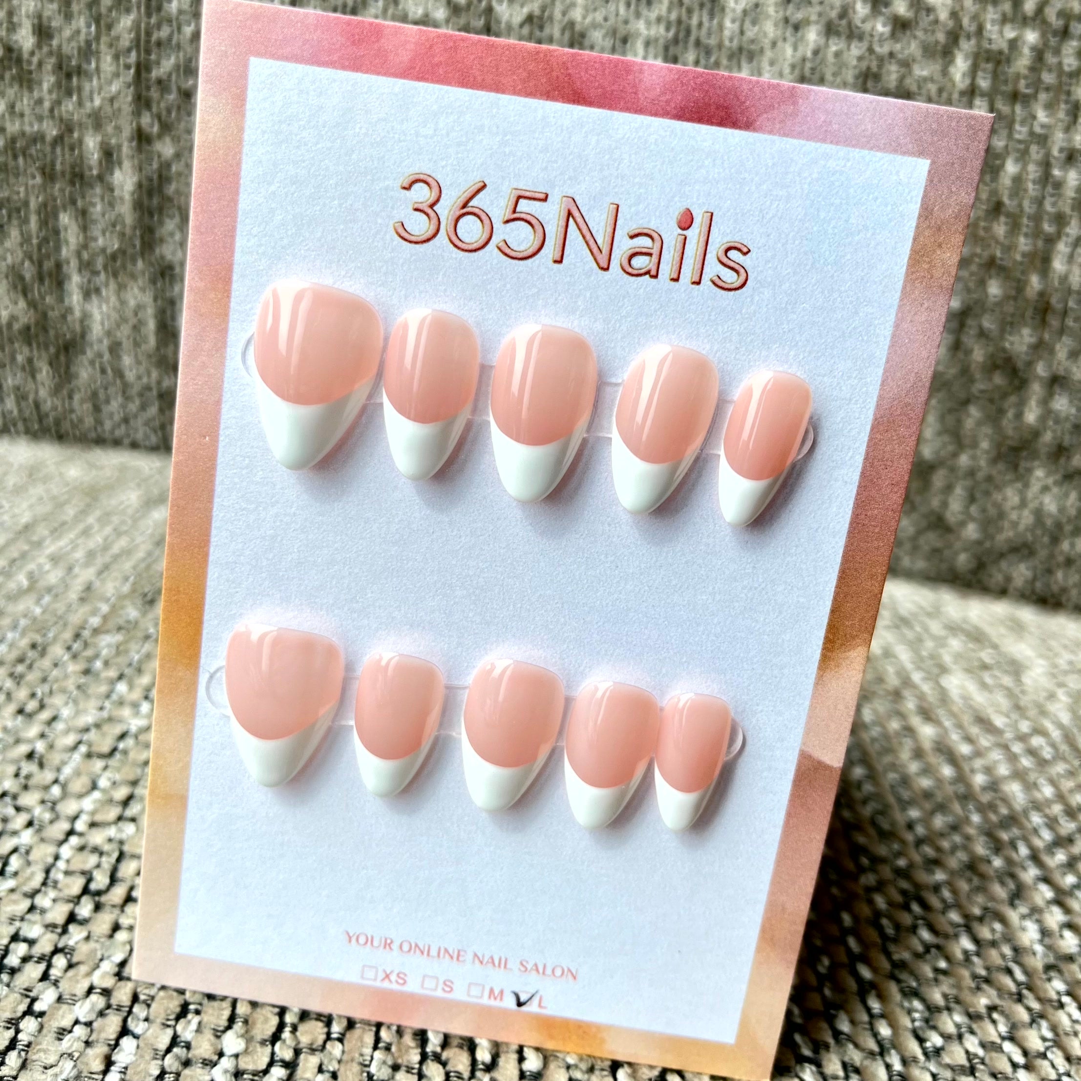 365nails: "Classic Blanc French" – Pure White French & Sheer Nude Handmade Almond Nails
