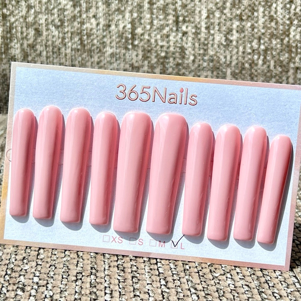 365nails: « Rose poudré » – ongles press-on longs forme carrée, unis rose pastel, fait main