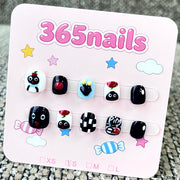 365nails: "Pingu's Playground" – 3D Character & Checkered Handmade Short Square Nails