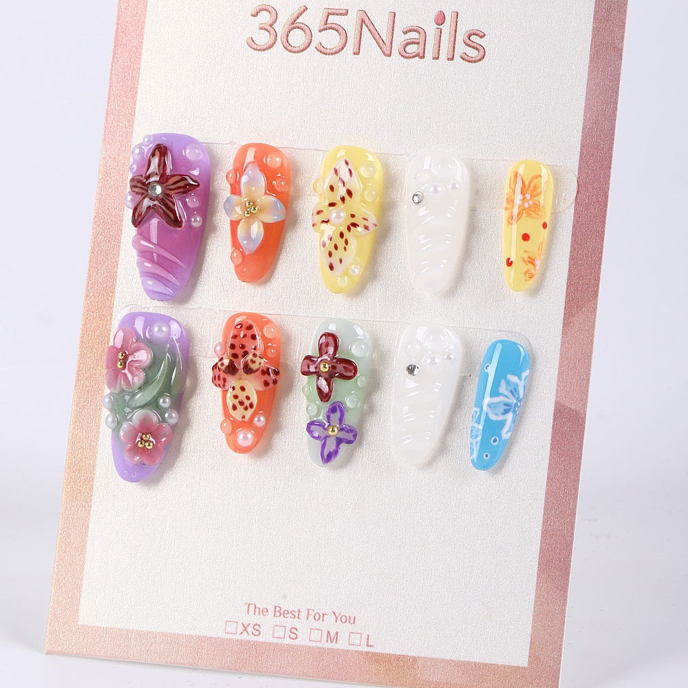 365nails candy macaron multicolor jelly floral sculpted press-onsSold in packs of 5. Minimum order: 1 pack (5 pcs). Quantity = number of packs. Qty 1 = 5 pcs