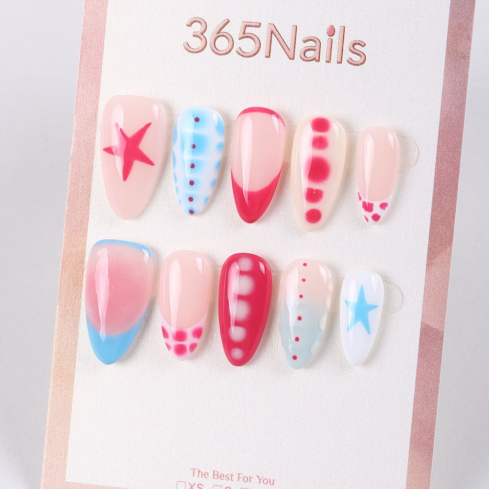 365Nails Uñas Postizas Adhesivas con Diseño Lúdico de Estrellas, Corazones y Lunares