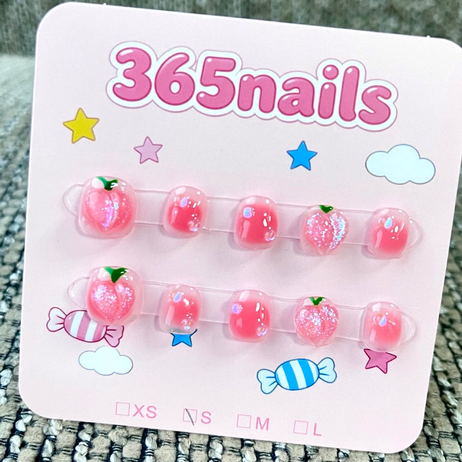 365nails: "Peachy Keen" – 3D Fruit & Glitter Handmade Short Square Nails