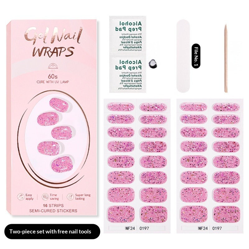 Semi-Cured Gel Nail Strips Pure Solid Glitter Glossy Design (MOQ=3)