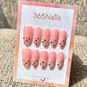 365nails 루비 글리터 V-팁 수제 미디엄 스틸레토형 프레스온 네일