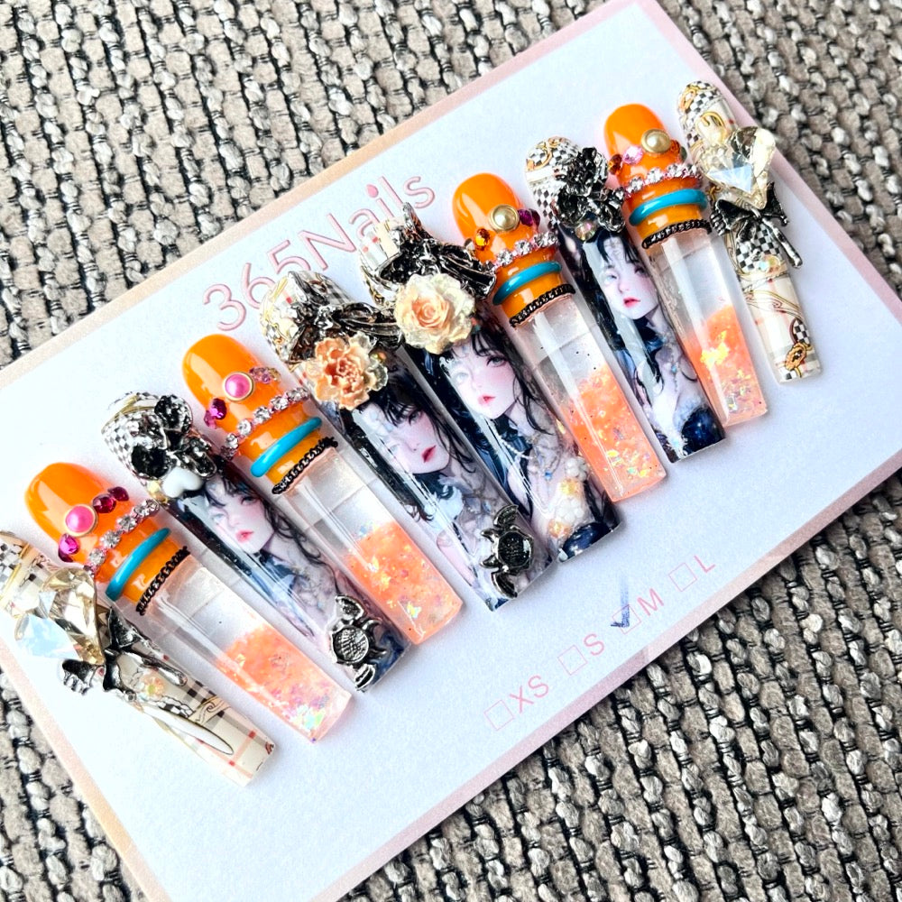 365nails: "Amber Muse" – 3D Figure Art Handmade Coffin Nails-5.5cm