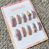Sweet & Dopamine: "Pastel Dreamland" – Pink & Lilac Gradient, 3D Clouds, Hand-Painted Flowers, Butterfly & Grid Texture Press-on Nails